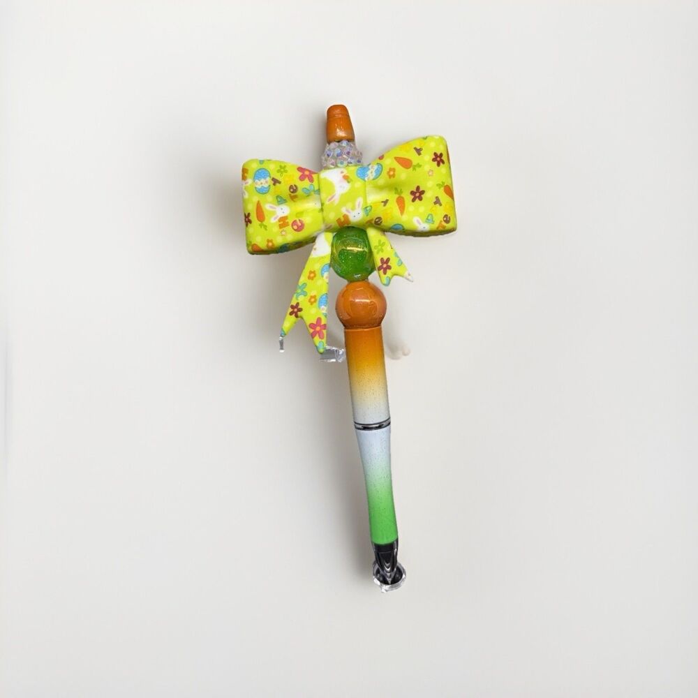 Handmade Decorative Ballpoint Pen Bunny Bow Topper Chrome Trim Black Ink